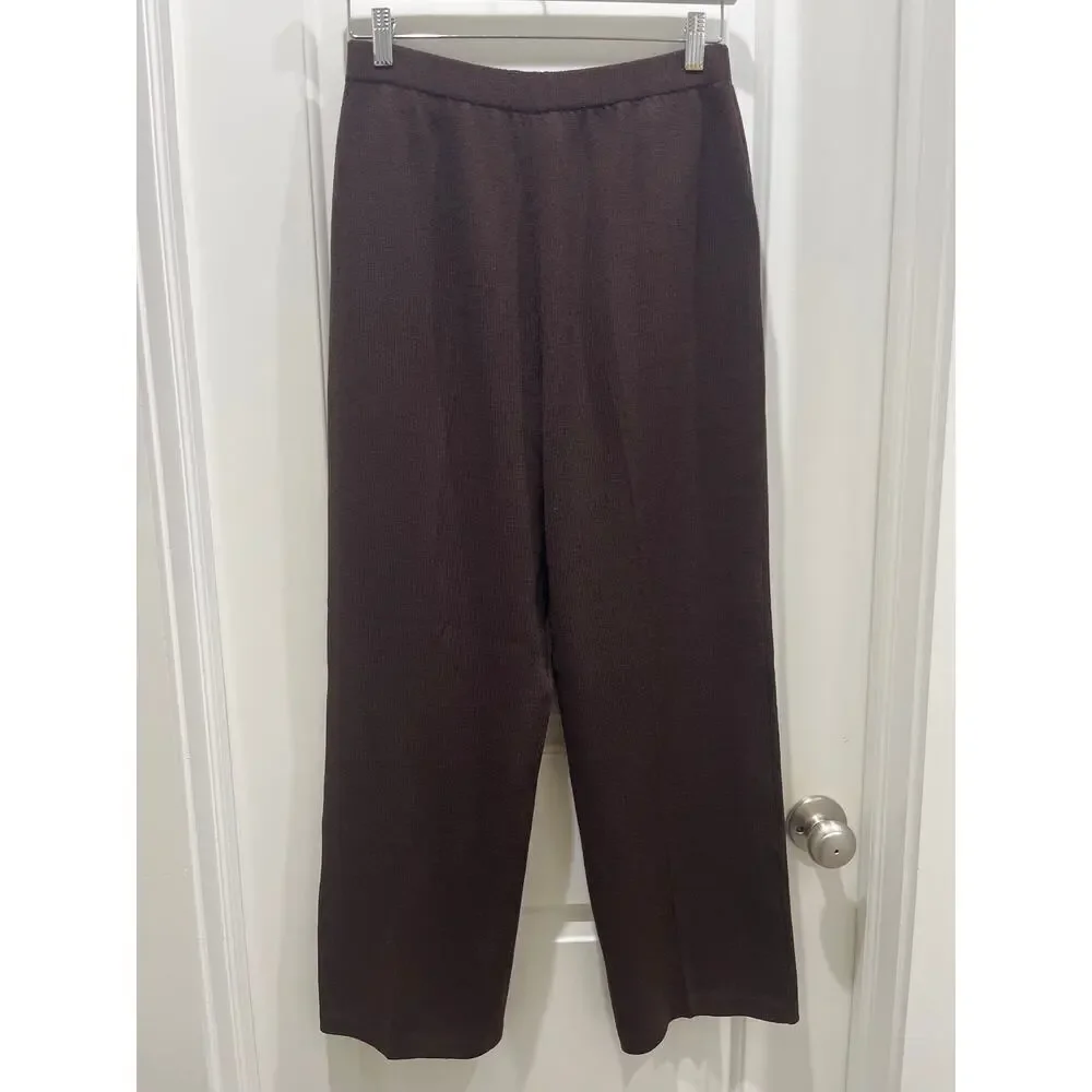St. John Signature Santana Chocolate Brown Knit Wool Pants Sz 10